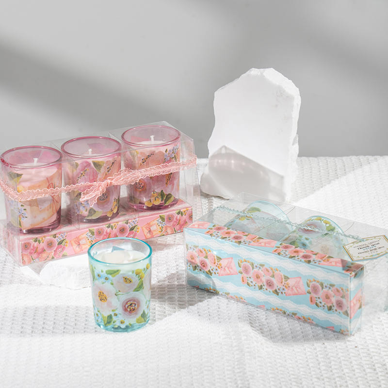 Coinnle cumhraithe cupán gloine bhabhta beag clasaiceach Mother'day 3PCS monaróir coinnle soighe set-éco