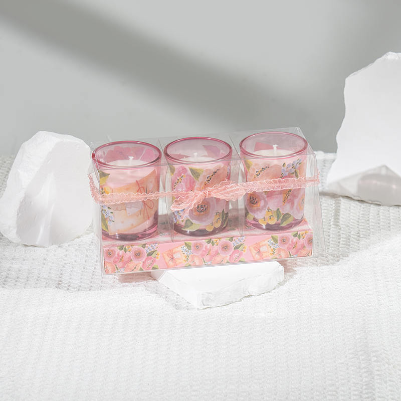 Coinnle cumhraithe cupán gloine bhabhta beag clasaiceach Mother'day 3PCS monaróir coinnle soighe set-éco