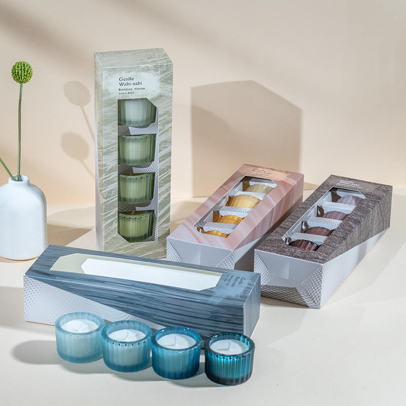 Sraith de 4 chupán coinneal gloine stiallacha beaga ingearacha