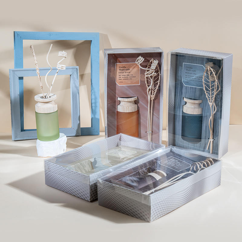 Difuser giolcach préimhe fleascán gloine ard-sorcóireach le díoltóir difuser bata-cumhra adhmaid