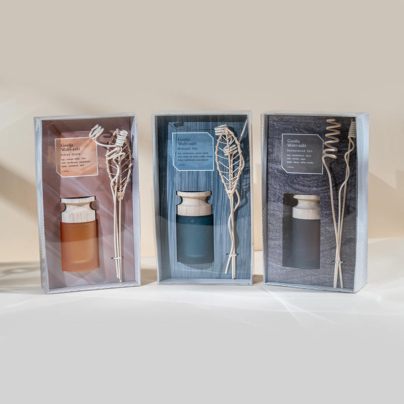 Difuser giolcach préimhe fleascán gloine ard-sorcóireach le díoltóir difuser bata-cumhra adhmaid