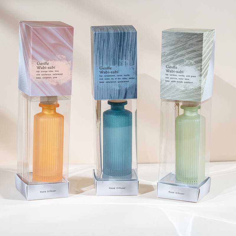 Buidéal gloine bhabhta stripe ard ingearach monaróir ola difuser-difuser cumhra giolcach