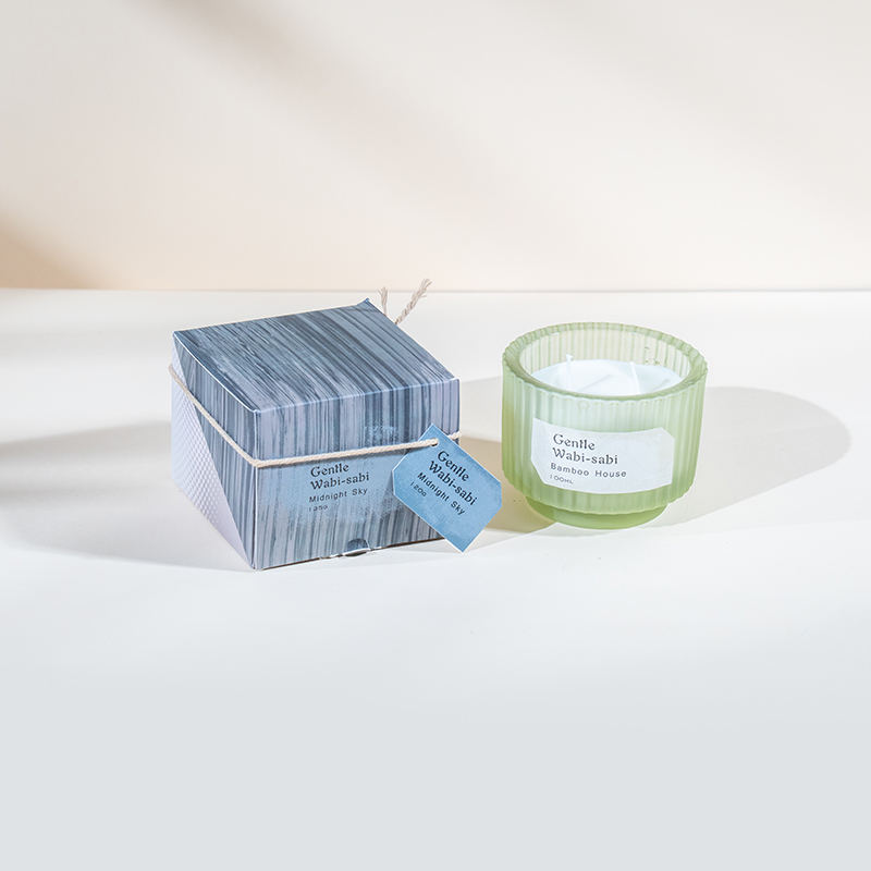 Cupán coinneal gloine cruinn le stripes ingearacha coinnle scent - díoltóir coinneal céir éicea soighe