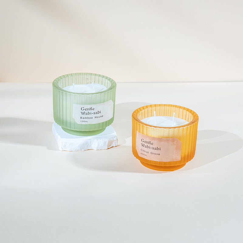 Cupán coinneal gloine cruinn le stripes ingearacha coinnle scent - díoltóir coinneal céir éicea soighe