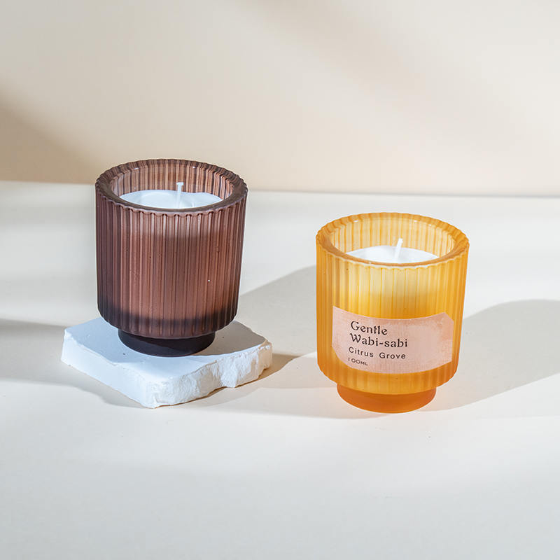 Cupán coinneal gloine cruinn le stripes ingearacha coinnle scent - díoltóir coinneal céir éicea soighe