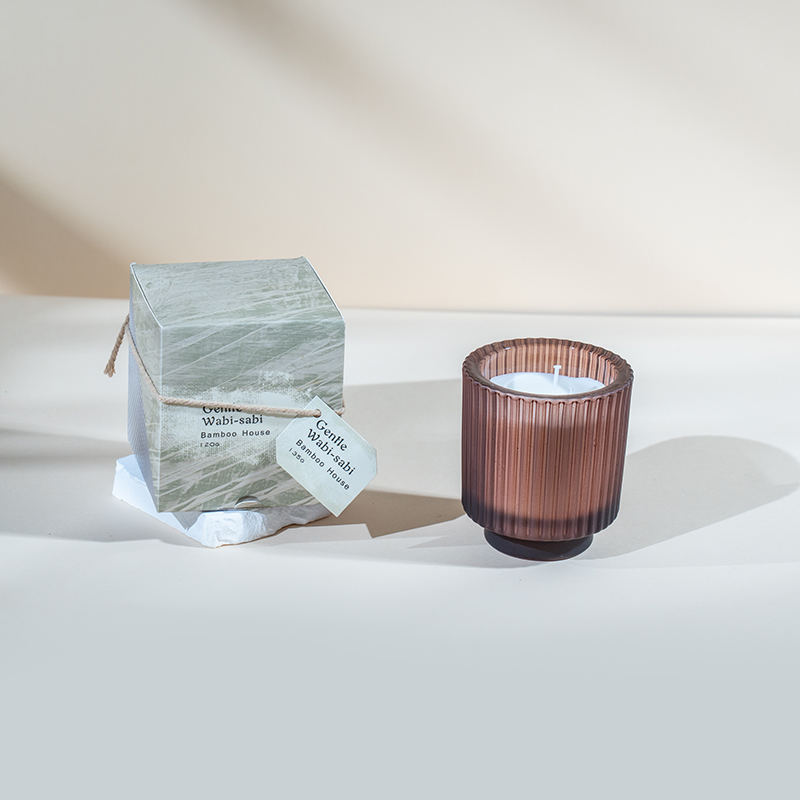 Cupán coinneal gloine cruinn le stripes ingearacha coinnle scent - díoltóir coinneal céir éicea soighe