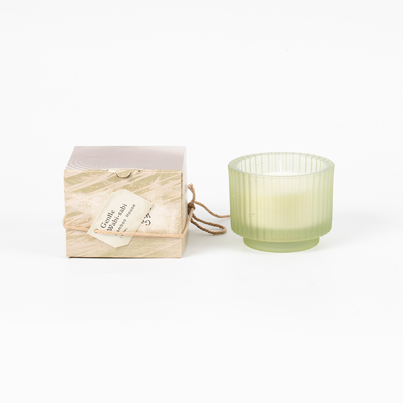 Cupán coinneal gloine cruinn le stripes ingearacha coinnle scent - díoltóir coinneal céir éicea soighe