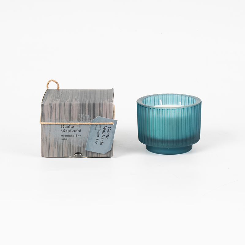 Cupán coinneal gloine cruinn le stripes ingearacha coinnle scent - díoltóir coinneal céir éicea soighe